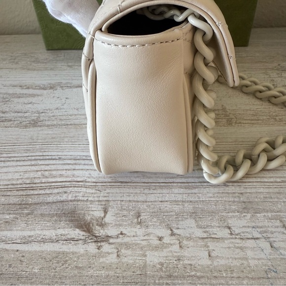 New Gucci Marmont GG belt shoulder leather mini bag with chain size 65 white - Picture 10 of 15